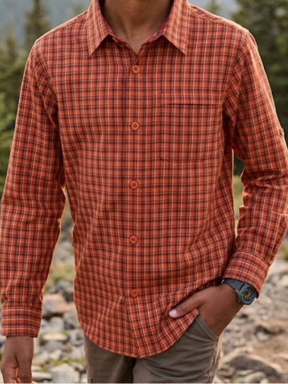 Columbia Youth Boys Plaid Button Down Shirt Size L 100% Cotton Terracotta